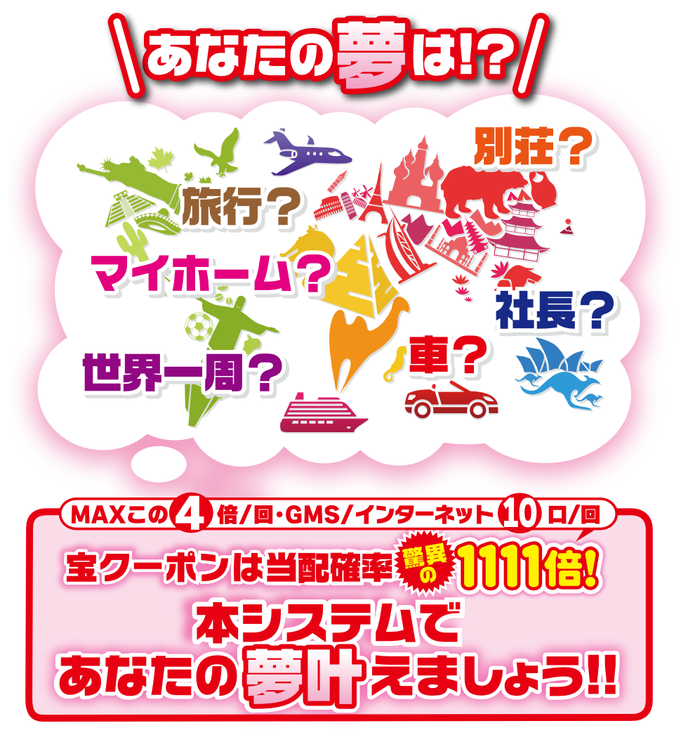 あなたの夢は!?当選確率1111倍の本システムであなたの夢叶えましょう！
